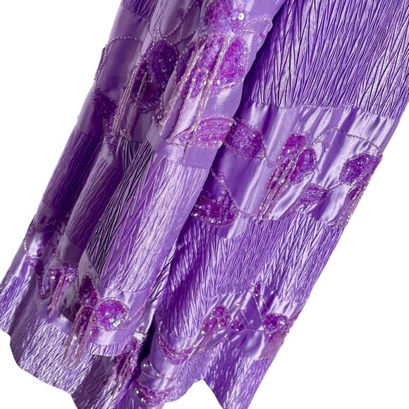 Vintage 90s Roaman’s Purple Satin Sequin Open Jacket Formal Coat Topper Sz 18 - Picture 9 of 10